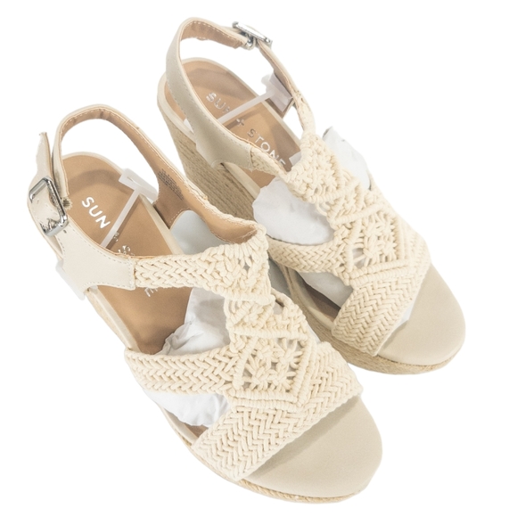 Sun + Stone Esme Strappy Open Toe Wedge Sandals Ivory - Picture 3 of 4